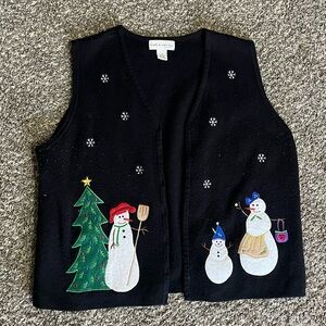 Croft & Barrow Sz 1X Christmas Ugly Sweater Vest Women's Black Snowman Holiday